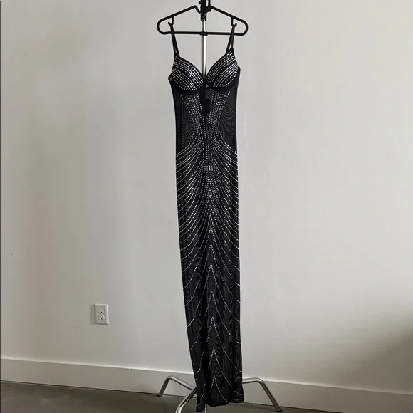 graceful arrival black floral burnout backless maxi dress Womens Sexy Metallic Cowl Neck Mini Dress main image 1